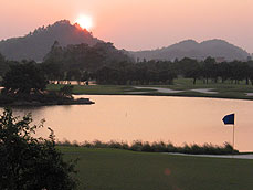 Sunset over the 18th green, Lotus Hill Golf Resort, Panyu