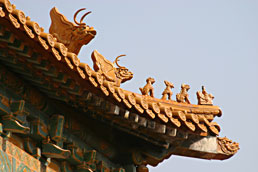 Mythical creatures on roof of imperial Ming building, tomb of Hongwu, Nanjing